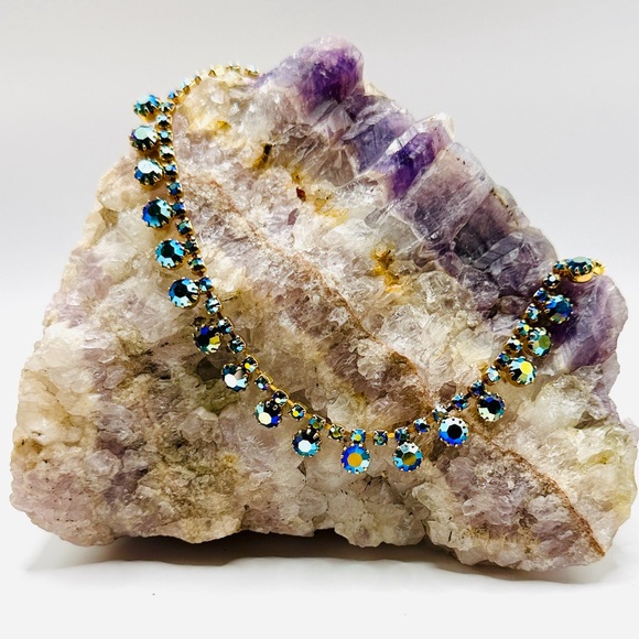 Vintage-Style GT & Blue Aurora Borealis Crystal Rhinestone Necklace by Alexa Rae - Picture 7 of 7